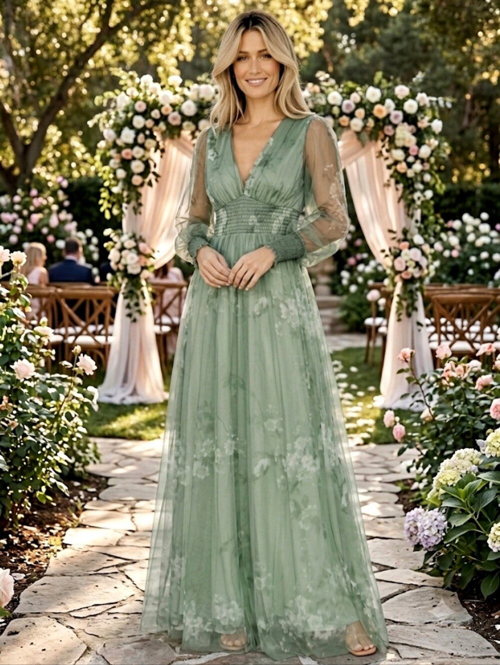 Baltic Born Layla Tulle Maxi Dress Dusty Green Floral Size Large NWT - Picture 1 of 16